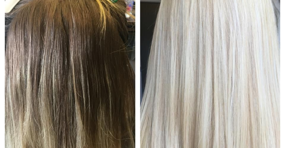 Woman with blonde hair dye, following step-by-step guide on how to bleach my own hair at home